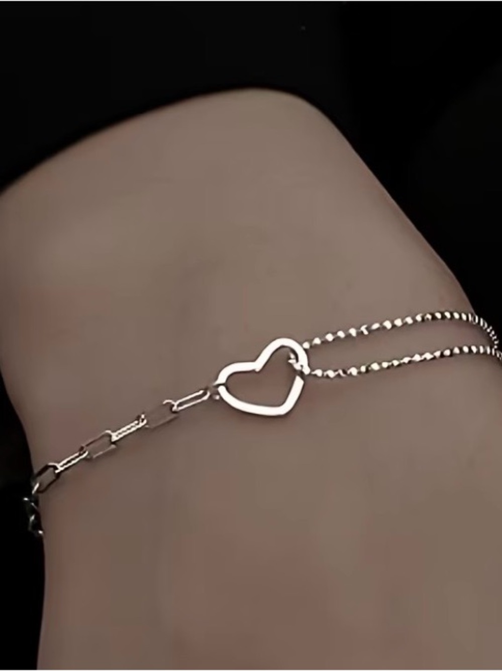 Minimal Heart Link Bracelet - sterling silver